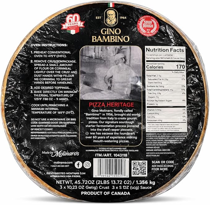 Gino Bambino Sourdough Pizza Starter Kit 2 Pack, Hand Stretched Stone Baked Pizza, 3 Crusts & 3 Sauce Pouches per Kit, 72 Hour Fermentation, Gourmet Pizza Kit, Total Net Wt 45.72 oz, Product of Canada