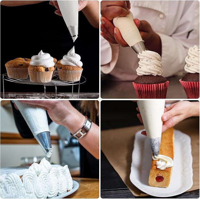 4 Pack 16 Inch Reusable Piping Bags, Cotton Cloth Pastry Bags with Plastic Coating, Professional Tipless Icing Bags for Cake Decorating Cupcakes Cookies Desserts and Baking Supplies
