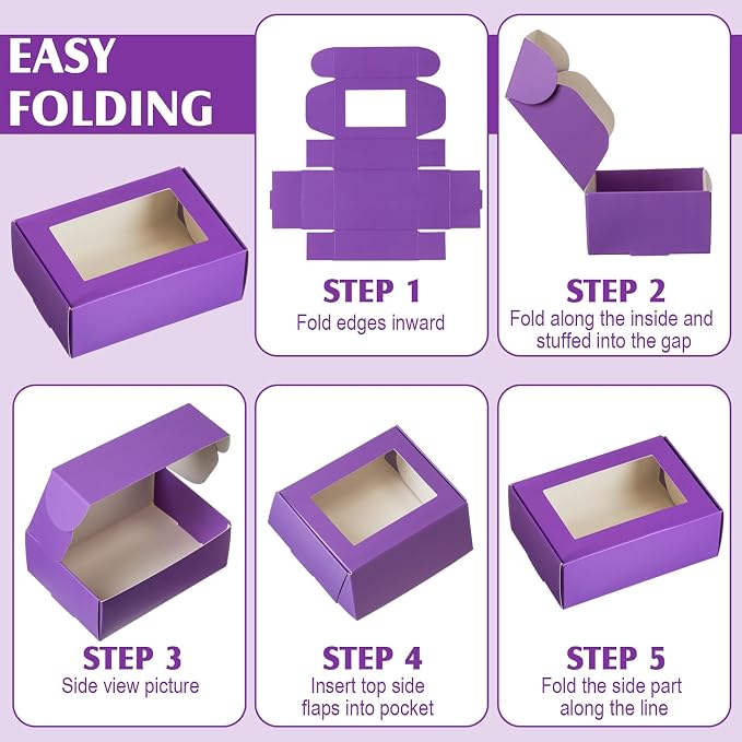 Zonon 30 Pcs Soap Boxes for Homemade Packaging, Mini Kraft Boxes with Window for Bakery Candy Soap Making Gift Packaging, 3.7x2.6x1.4 Inch (Purple)