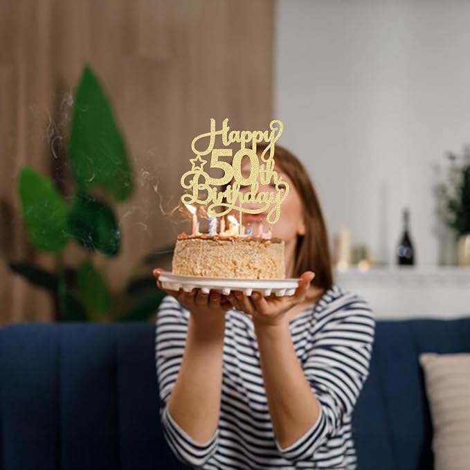 1 Pack Happy 50th Birthday Cake Topper Gold Glitter 50 & Fabulous Cheers to 50 Years Old 50th Birthday Cake Pick for Celebrating 50th Birthday Anniversary Party Cake Decorations Supplies