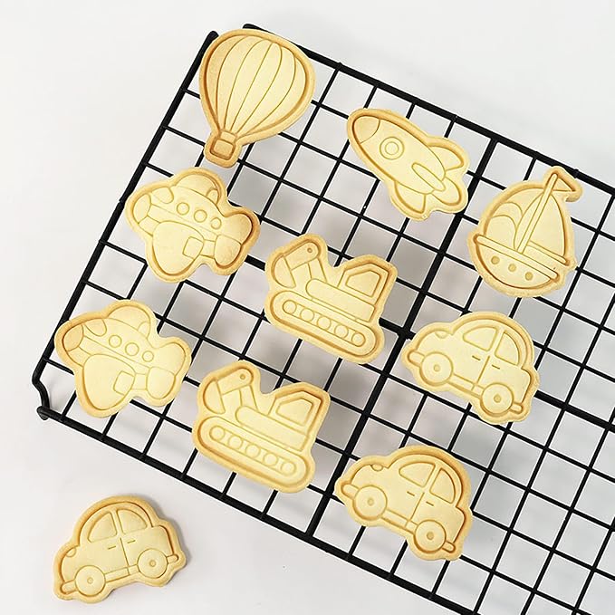 Transportation Vehicle Cookie Cutters with Cookie Stamps 8 Pcs Small Car Theme Cookie Stamps for Boys (Transportation Vehicle)