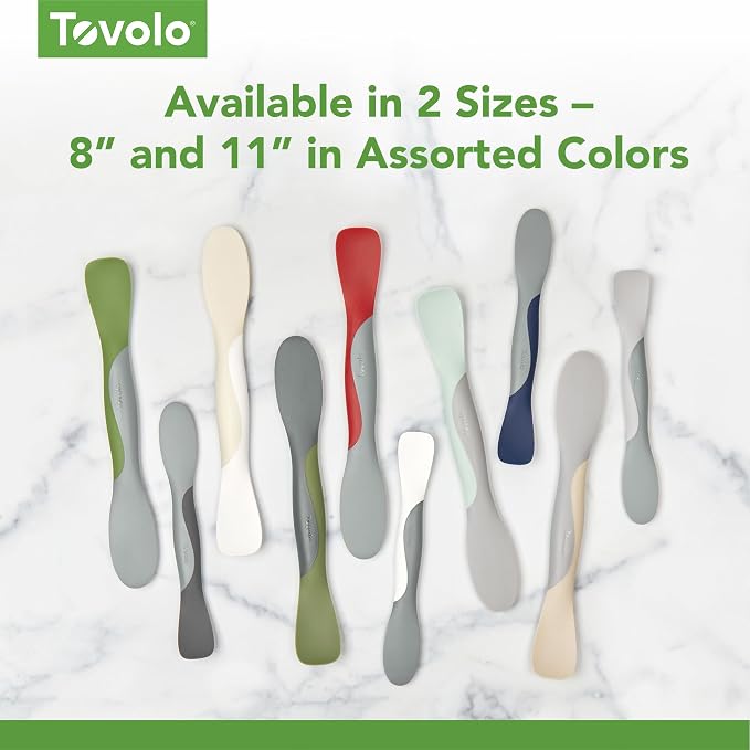 Tovolo Scoop and Spread Large Dual End Silicone Sandwich Spreader Tool with Nylon Handle, BPA Free Dishwasher Safe Silicone and Nylon Tool for Spreading and Scooping, Pesto Green and Oyster Gray