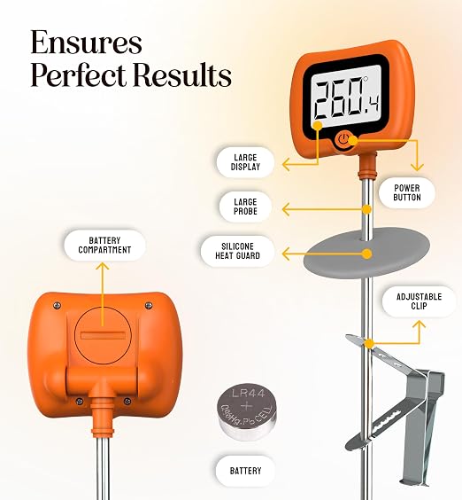 Digital Candy Thermometer with Pot Clip, 10" Long Stainless Steel Probe, Instant Read Kitchen Thermometer for Cooking, Baking, and Candy Making
