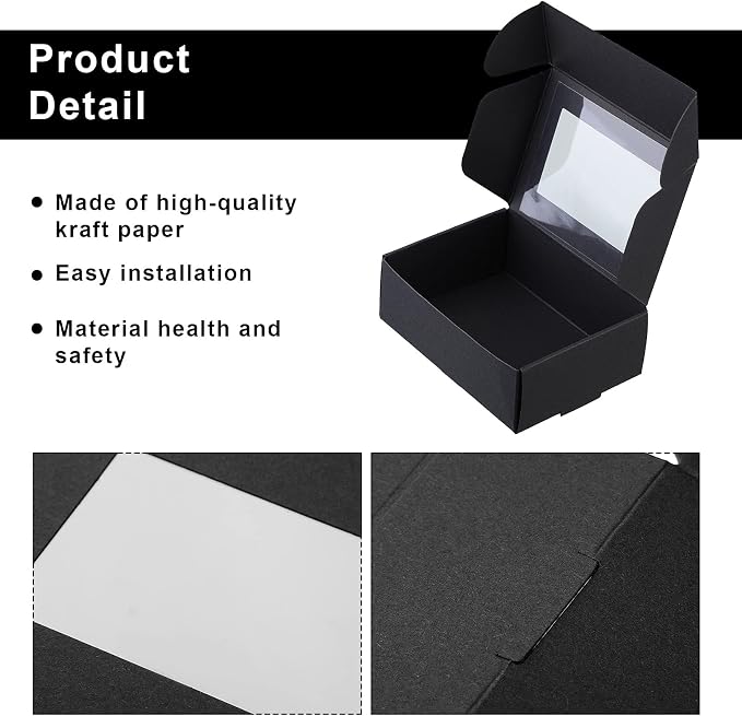 Zonon 30 Pcs Soap Boxes for Homemade Packaging, Mini Kraft Boxes with Window for Bakery Candy Soap Making Gift Packaging, 3.7x2.6x1.4 Inch (Black)