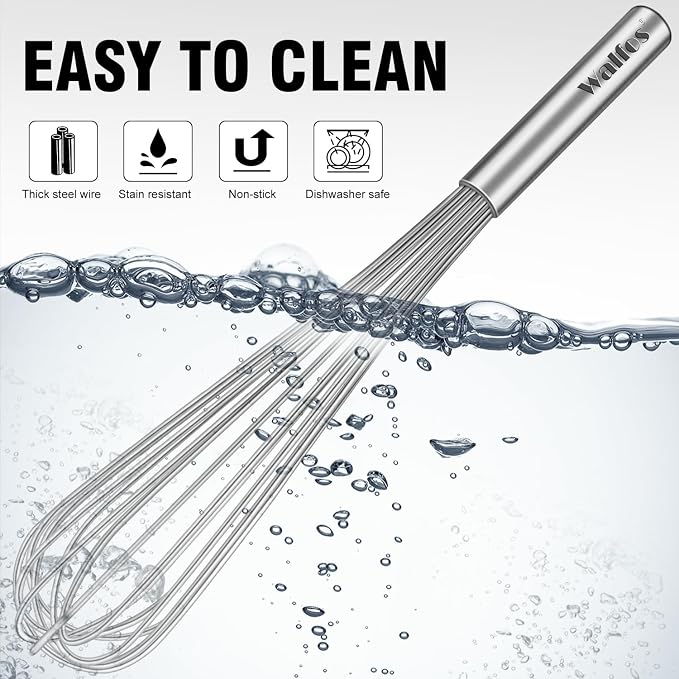 Walfos Whisks Large Whisk Set of 2, Heavy Duty Stainless Steel Wire Whisk Ideal For Beating Eggs, Mixing Batter & Blending Sauces.(13in+17in)