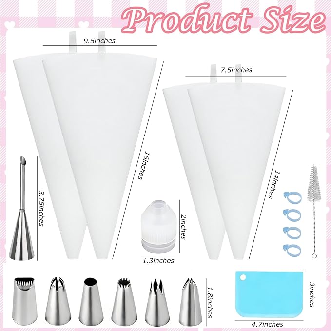 Reusable Piping Bags and Tips Set, 23Pcs Pastry Bag Kit | 4 Cotton Icing Bags, 6 Stainless Steel Tips, Couplers, Brush – Cake Decorating Supplies for Beginners, Cupcakes, Cookies