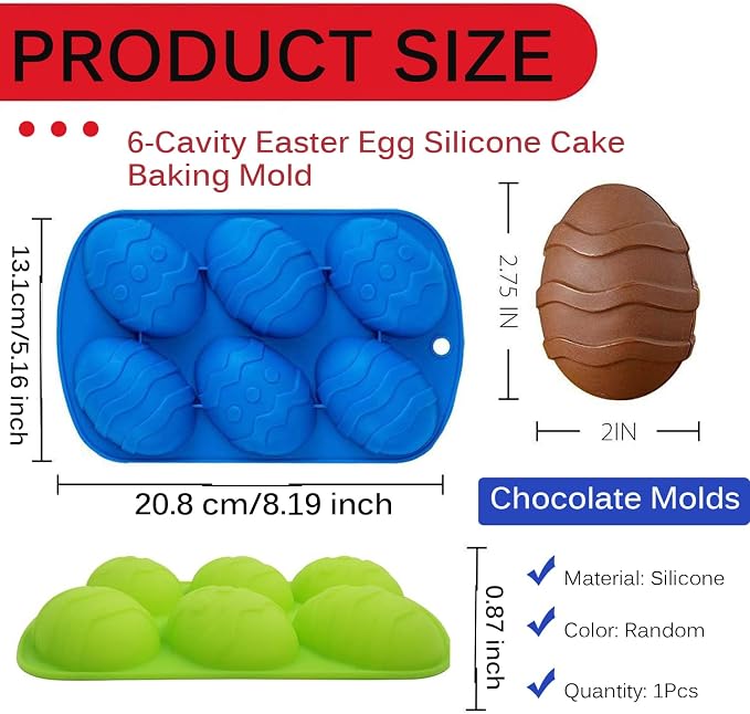 AKOAK 6-cavity Silicone Cake Mold, DIY Handmade Soap Mold, Non-stick Donut Mold, for Chocolate Pudding Jelly Muffin Cups, Kitchen Baking Decoration (Easter Egg)