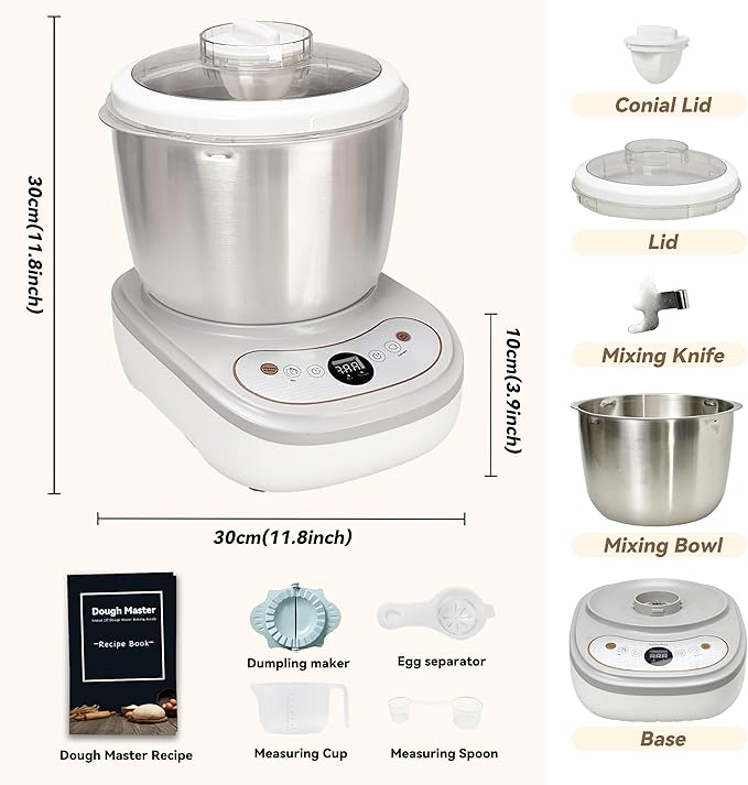 Dough Mixer with Fermentation Function, 5.3Qt Large Capacity Dough Maker for Bread, Pizza & Sourdough, Electric Dough Kneading Machine with Stainless Steel Bowl and Touch Control Panel