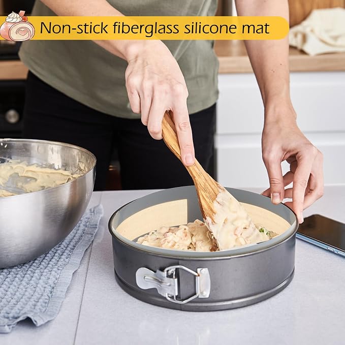 Honeydak 3 Set Silicone Baking Mat for 7, 8, 9 Inch Springform Pan Protector Nonstick Reusable Cake Pan Liners for Cheesecake Baking Prevent Sticking to Bottom & Side, Easy Release & Clean(Gray)