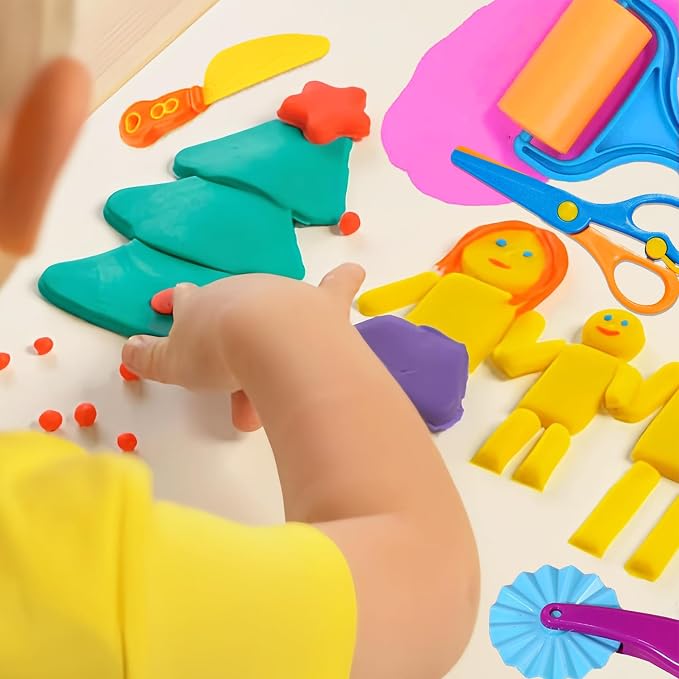Dough Tool Set for Kid, 9 Pcs Dough Tools Accessories for Kids Ages 4-8, Includes Cutters Roller, Rolling Pins, Scissors, Plastic Knife