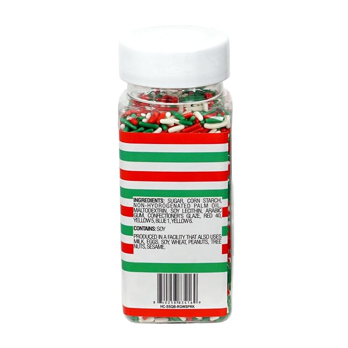 Red, Green & White Christmas Sprinkles Jimmies 3.17 oz, Sprinkles For Cake Decorating, Cake Sprinkles, Sprinkles For Baking, Ice Cream & More, The Hampton Candy Company
