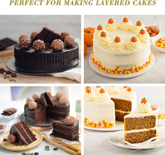 E-far 9½-inch Cake Pan with Rack Set, Stainless Steel Round Cake Pans and Baking Cooling Racks, Non Toxic & Healthy, Mirror Polished & Dishwasher Safe - 4 Pieces (2 Pans + 2 Racks)