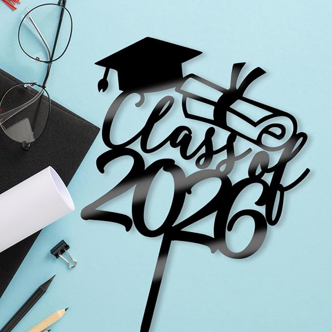 Class of 2026 Congrats Grad Cake Topper Glitter Graduation Party Supplies - High School College Graduates -College Graduate Cake Topper Decorations (Class of 2026 Acrylic black)