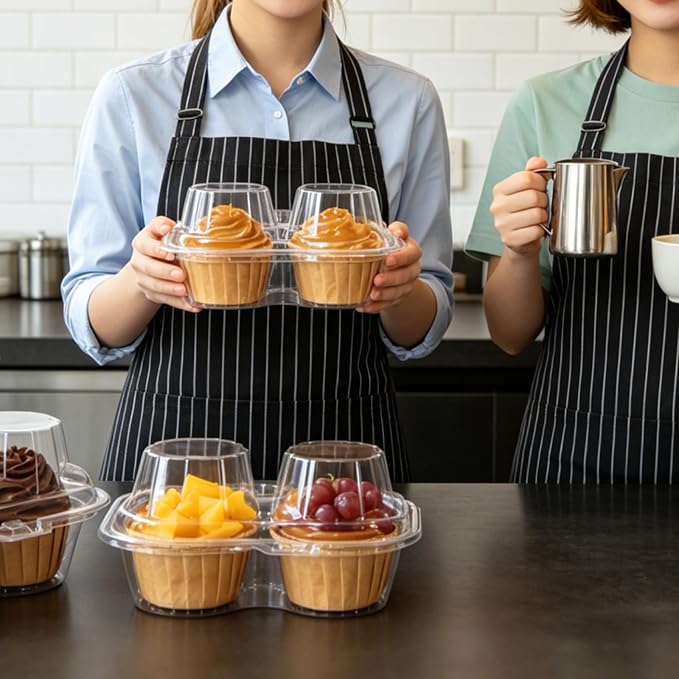 50 Pcs Cupcake Containers 2 Count, 2 Pack Cupcake Containers with Clear PET Hinged Lid, Double Dessert Holder Boxes for Muffins, Bakery, Parties and Sweet Gifts
