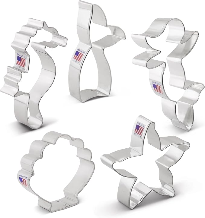 Ann Clark Mermaid Cookie Cutters 5-Pc. Set (Mermaid, Mermaid Tail, Starfish, Seahorse, Seashell) Made in the USA