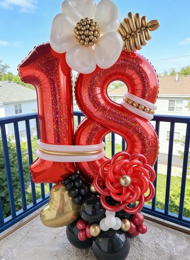 Laser Red 5 Balloon, Number Balloons 40 Inch, 5th Birthday Balloon Decorations, Laser Red Party Supplies, 5 Number Balloons, Number 5 Balloon