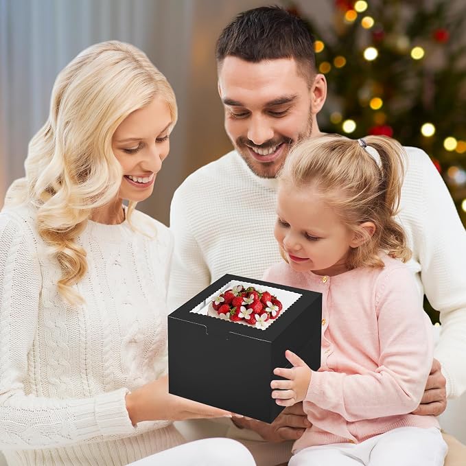 KPOSIYA 40pcs 6x6x5 inch Mini Cake Boxes with Cake Boards (20 Boxes & 20 Boards), 6 inch Small Cake Boxes with Lids,Cajas de mini pastel Bakery Boxes with Window for Christmas Thanksgiving