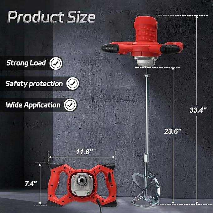 2100W Cement Mixer, 110V 6-Speed Handheld Electric Concrete & Mortar Mixer with Paddle, Copper Motor Mud Mixer for Paint, Grout, Thinset, Drywall Mud, Self-Leveling Cement and DIY Home Projects