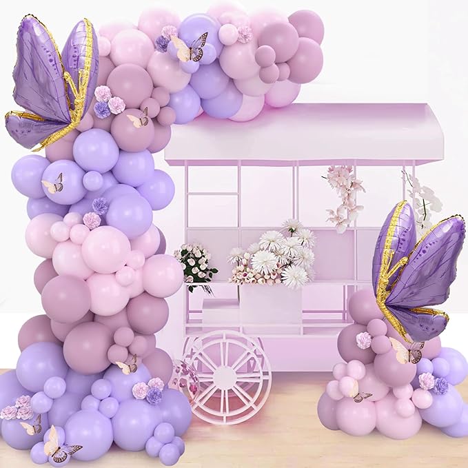 Purple Butterfly Balloon Arch Garland Kit 133pcs Pastel Purple Pink Foil Balloons Arch Kit for Butterfly Birthday Party Decorations Baby Shower Decorations for Girls
