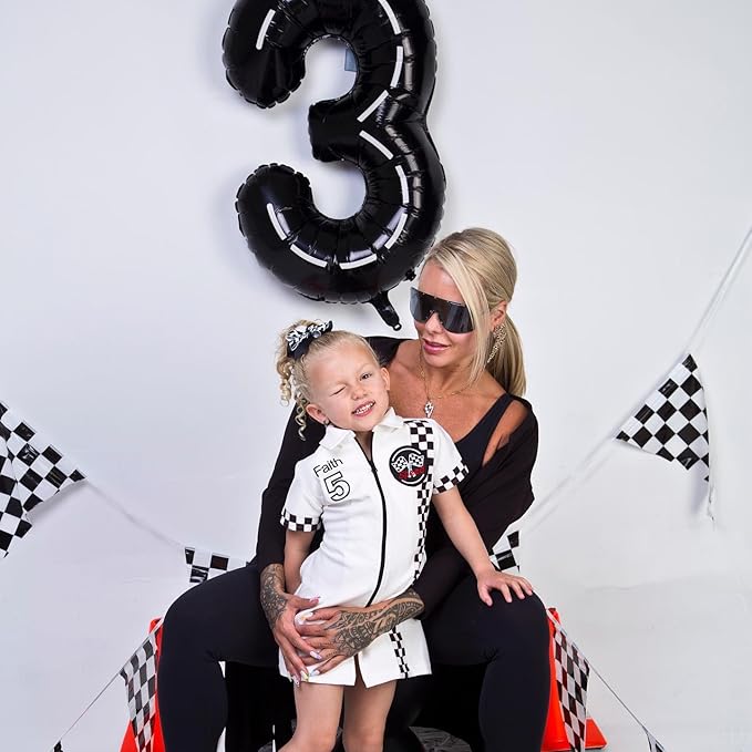 Race Car Number Balloon 40 inch, Black 0 Number Balloons, 10 20 30 40 50 Numbers Balloon Black Race Car Birthday Party Decorations for Boy Men