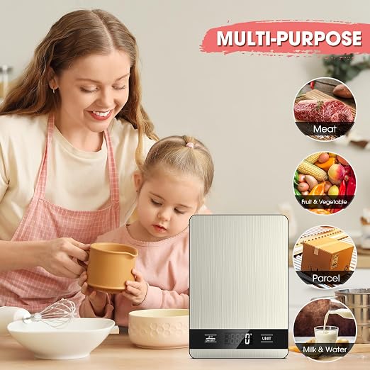 Mik-Nana Food Scale, 11lb Digital Kitchen Scale with LCD Display 6 Units Tare Function, Stainless Steel Weight Grams and Ounces for Baking, Cooking and Meal Prep (Batteries Included)
