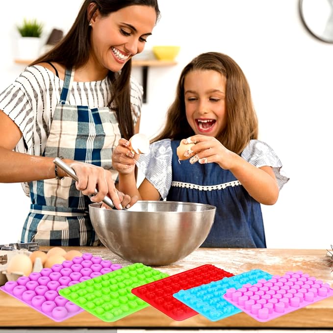Palksky 5-Piece Silicone Candy Molds - Gummy Bear, Fruit, Dinosaur, Donut & Heart Shapes with 2 Droppers