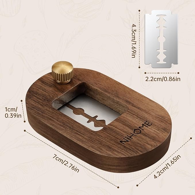 NiHome Bread Lame with Extractable Blade and Magnetic Back, Push-Pull Design for Secure Blade Locking, Easy-to-Use Walnut Wood Handle, Perfect for Dough Scoring, Bread, Pastries, and Food Cutting