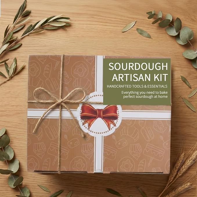 Sourdough Starter Kit, Sourdough Bread Baking Supplies with 24oz Starter Jar -Round Cotton Rope Rising Basket with Bread Knife, Dough Scraper, Liner & Cover, Easy No -Fail Kit, Gift for Home Bakers