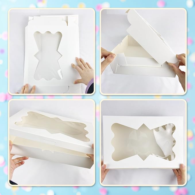 MUMULULU White Bakery Boxes with Window Cookie Boxes Treat Boxes for Desserts Cupcakes Muffins Donut Chocolate Strawberry (24PCS 12×8×2.5)