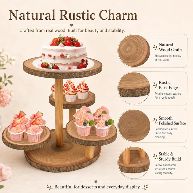 Cupcake Stand Display - Wood Dessert Cupcake Stand Party Wedding Cake Stand | 4 Tier Cupcake Stands for 50 Cupcakes, Cup Cake Tower Stand, Dessert Table Display Set Cake Stands for Birthday, Baby Shower