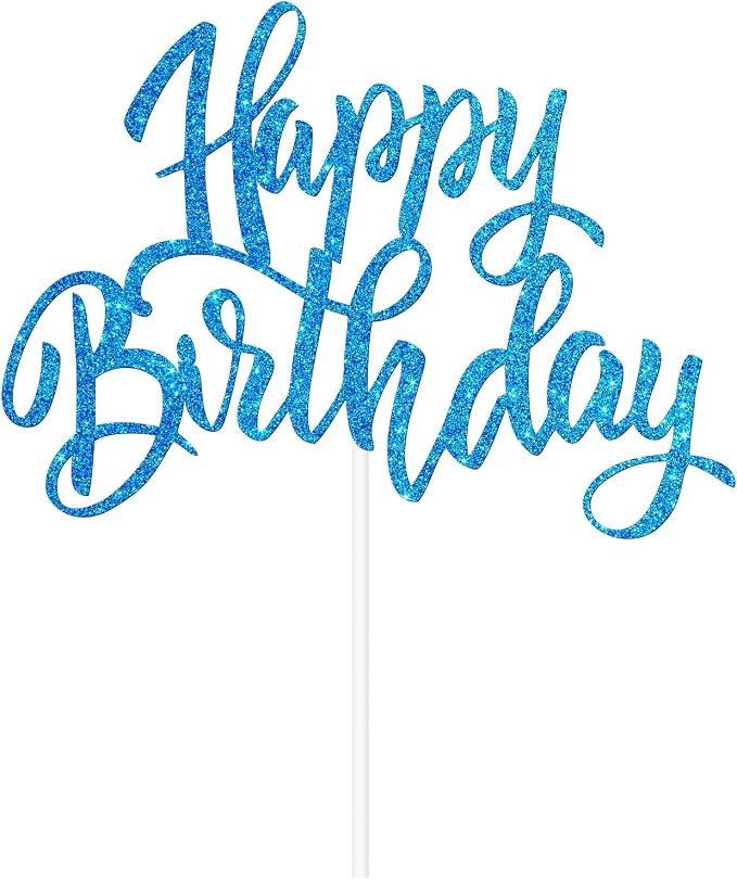 Happy Birthday Cake Decorations, Gold Double-Sided Glitter Letters, Birthday Party Supplies, Cake Topper Decorations (blue)