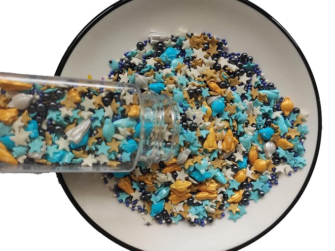 Edible Space Themed Planet Rocket Sugar Sprinkles Spacecraft Dessert sprinkles Star Cake Cupcake Toppers Pearls cookie decorations for cake Decorating, 3.35 Ounce(Mixed Colors)