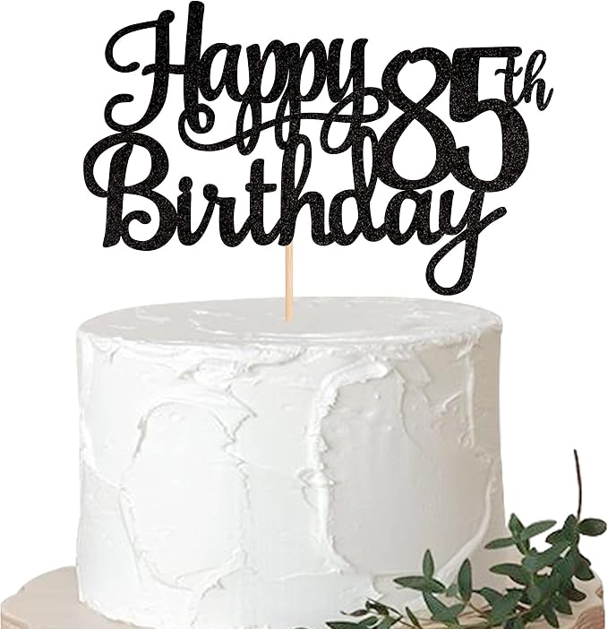 1 PCS Happy 85th Birthday Cake Topper Glitter Cheers to 85 Years Birthday Cake Pick 85 Fabulous Cake Decoration for Happy 85th Birthday Theme Party Decorations Supplies Black