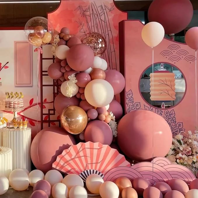 Voircoloria 130pcs Retro Pink Balloons Different Sizes 18" 12" 10" 5" Blush Pink Latex Balloon Garland Arch Kit for Birthday Baby Shower Valentine's Day Wedding Anniversary Party Decorations