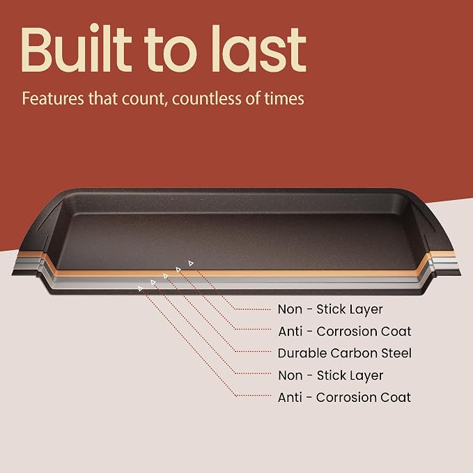 Cookie Sheet with Wire Rack Set, 2-Piece Nonstick Brown Marble Carbon Steel Pan & Cooling Rack, Space-Saving Stackable Set, PFOA, PFOS, PTFE Free, Oven Safe Up to 450°F, 17.4" Pan & 14.7" Rack