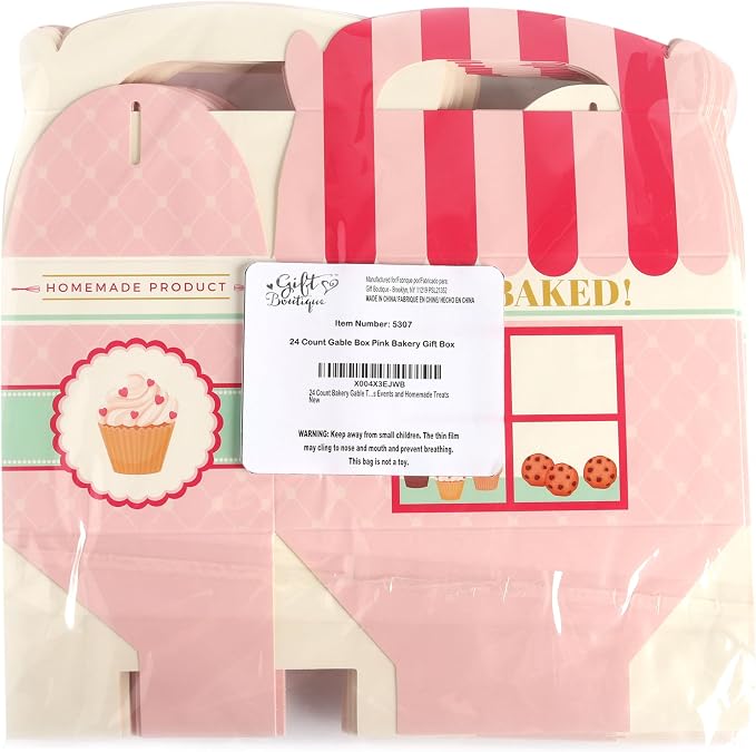 24 Bakery Favor Boxes Pink Treat Boxes with Handle Dessert Candy Gift Party Favors Cupcake Cookie Birthday Baby Shower Supplies