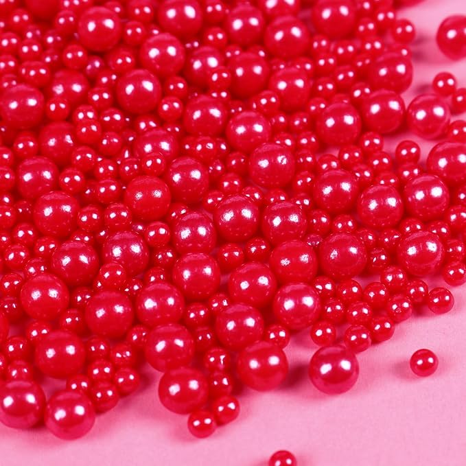 Red Pearl Sprinkles for Cake Decorations 3.52 ounce Edible Sugar Sprinkles for Cupcake Toppers Wedding Party Patriotic Valentines Halloween Christmas Holiday Supplies