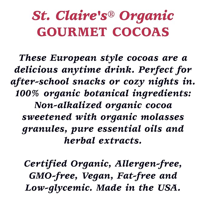 St. Claire's Organic Gourmet Hot Cocoa, (Raspberry, 12 Ounce Bag, 20 servings) | Allergen-Free, Vegan, GMO-Free, Gluten-Free | Made in our Allergen-Free facility