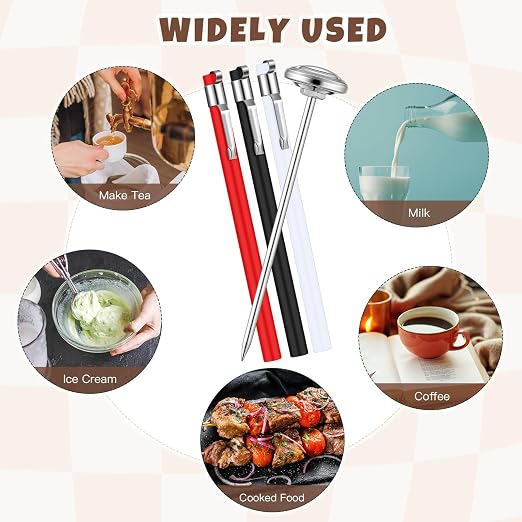 Xuhal 6 Pcs Stainless Steel Kitchen Glow Thermometer with 5 Inch Long Stem 1 Inch Dial Thermometer Milk Frothing Food for Oven Probe Meat Grill BBQ Cooking Chocolate Water(Red,White,Black)