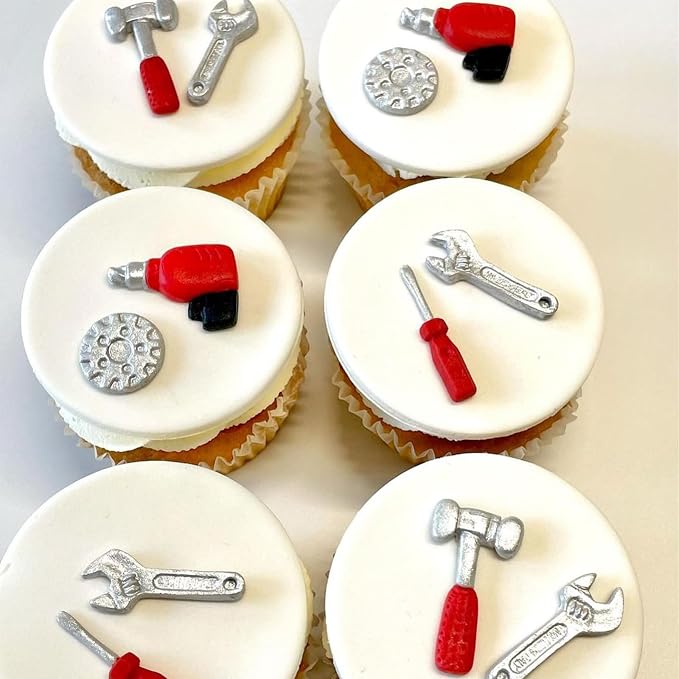 Hand Tools Fondant Molds 4 Pcs, Mini Construction Tool Chocolate Silicone Molds for Cake Decoration Candy Sugar Cupcake Topper Cake Pop Popsicle Polymer Clay Crafts