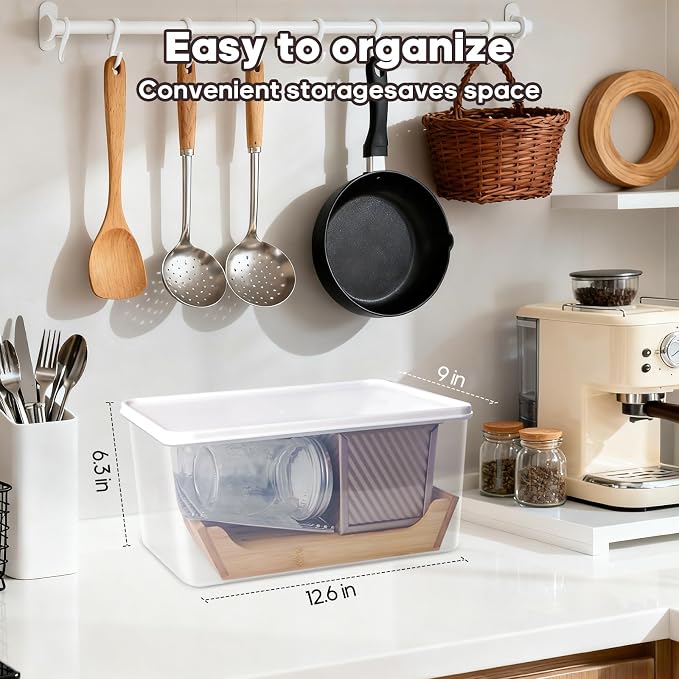 6 In 1 Homemade Bread Slicer With Bread Box For Homemade Bread,Adjustable 304 Stainless Steel Guide With Crumb Tray 2 Loaf Pan With Lid Mason Jars Basting Pastry Brush And Scraper Bread Loaf Slicer