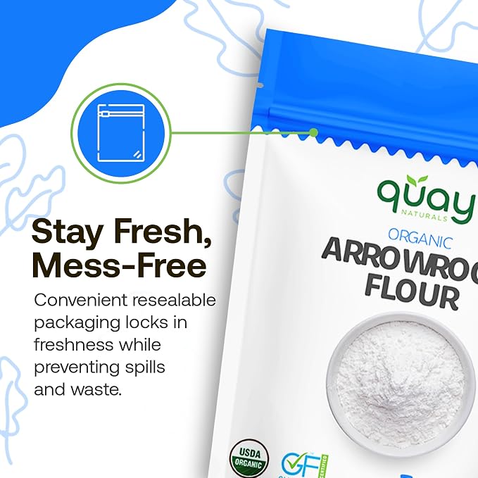 Quay Naturals Organic Arrowroot Flour 1.5 lb - Non-GMO, Vegan, Gluten Free Flour - Paleo-Friendly Bread Flour Alternative - Perfect Starch Substitute - Organic Arrowroot Powder