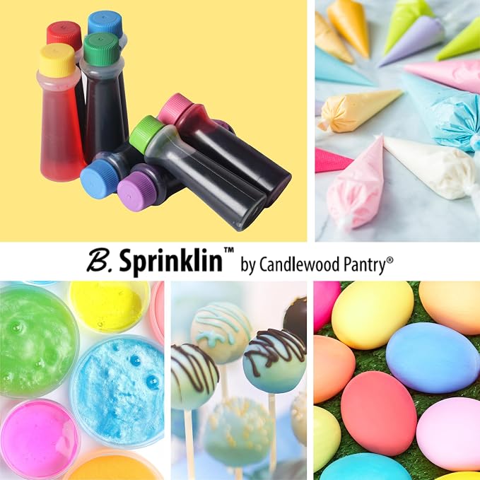 B. Sprinklin Assorted Liquid Food Coloring Kit - Neon and Regular (8) Colors, Vibrant Food Dye for Slime Crafts, Dying Eggs, Frosting and Cake Decorating, 8 Bottles, 0.3 fL Oz by Candlewood Pantry