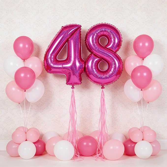 Laser Hot Pink Number Balloon 40 Inch, 0 Number Balloons, 10 20 30 40 50 Numbers Balloon Birthday Decorations, Party Supplies for Women
