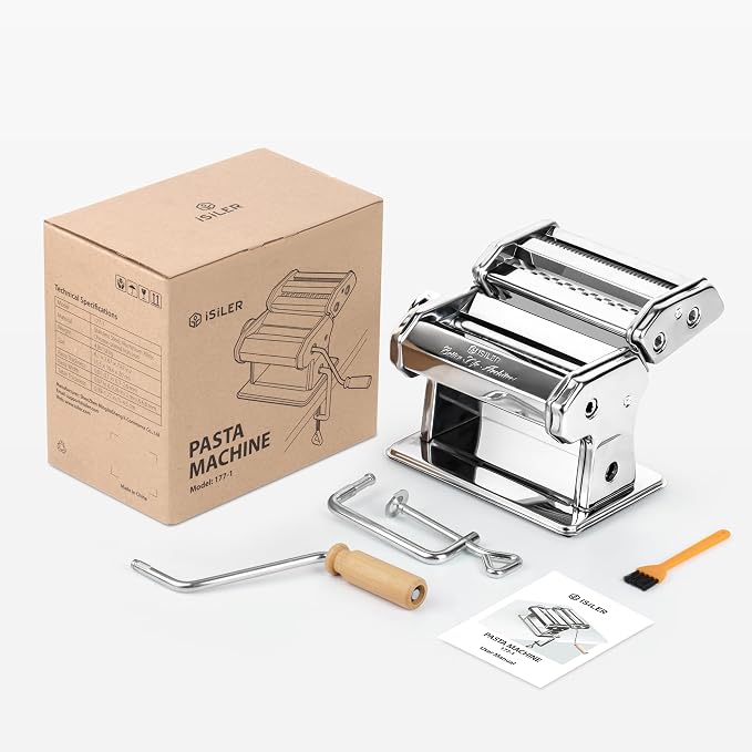 3-in-1 Pasta Maker, 9 Thickness Settings, Dough Rollers & 2 Size Cutters | Stainless Steel Construction, Sturdy & Durable, Easy to Clean, Rust-Resistant & Lightweight, Great Gift Choice