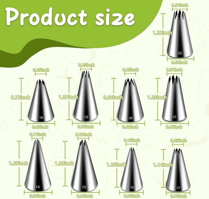 Suuker Open Star Piping Tips Set, 9 Pieces, Small Size | French Star Tube, Stainless Steel, For Cupcakes Cakes Cookies, Frosting Nozzle Kit
