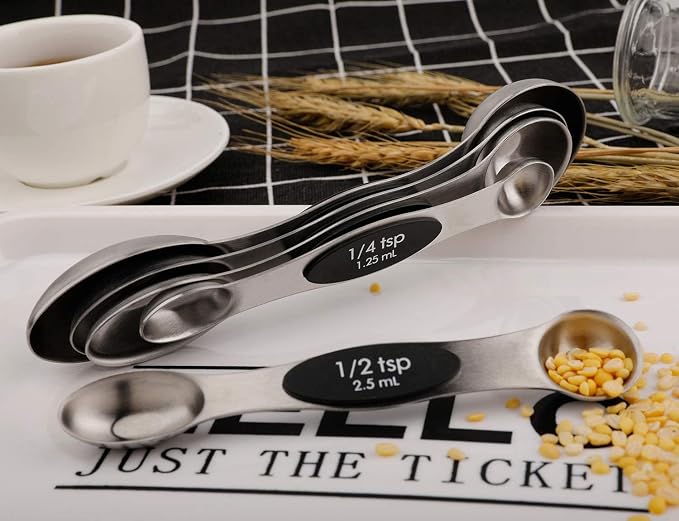 Magnetic Measuring Spoons Set of 5 Stainless Steel Dual Sided Stackable Teaspoon for Measuring Dry and Liquid Ingredients