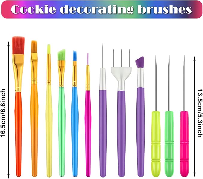 Boao 15 Pcs Cookie Decorating Supplies Tool Set Includes 6 Cookie Decorating Brushes 6 Sugar Stir Needle 3 Cake Scriber Tools for Baking Lovers Cake Fondant Decorations