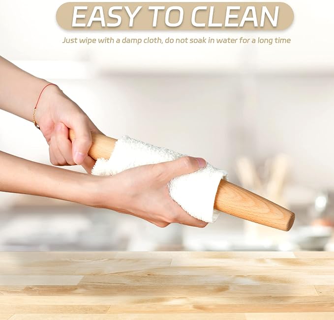 French Rolling Pin for Baking - AMPSEVEN Wooden Rolling Pin Dough Roller for Baking Pizza Pasta Dumpling Thin Pasta Piecrust 30CM 11.8inch