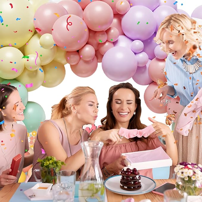 Pastel Balloon Arch Garland Kit - 131Pcs Rainbow Balloon Arch Kit - Birthday Balloons, Macaron Pink Yellow Blue Purple Balloons for First Birthday Baby Shower Wedding Party Decorations